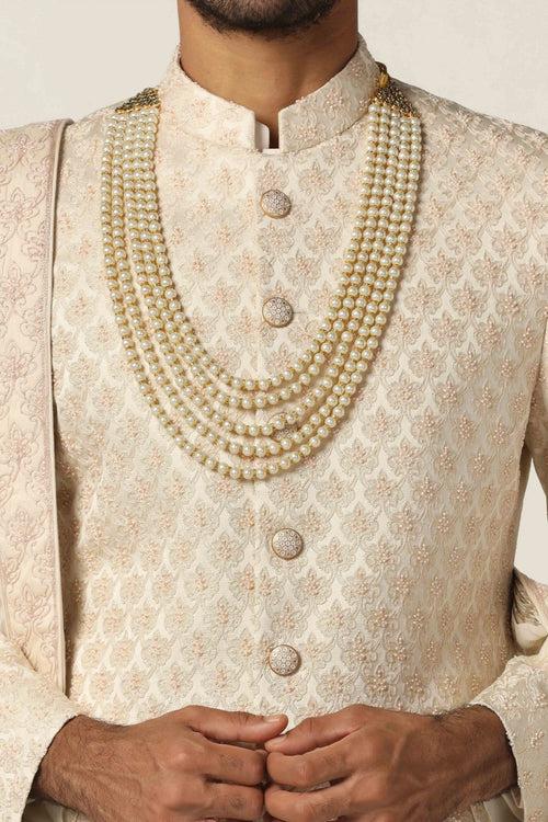 Peach embroidered Sherwani