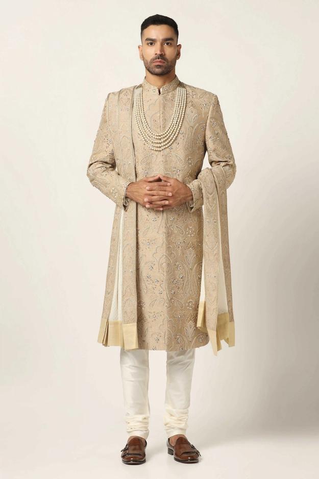 Beige embroidery sherwani