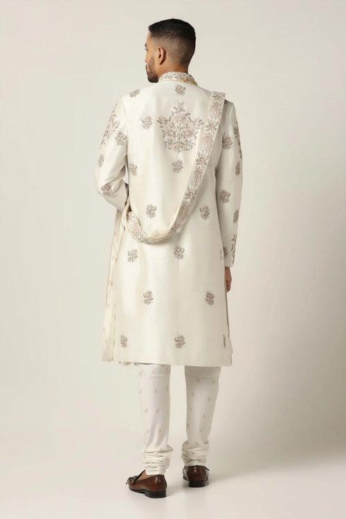 Zari White embroidered Sherwani