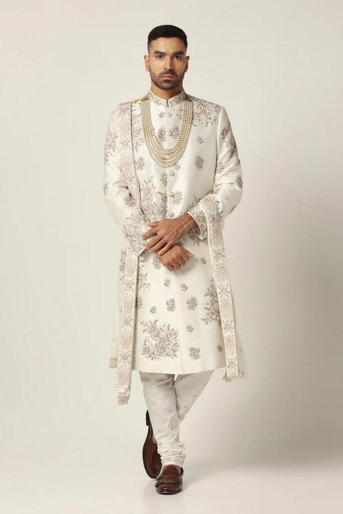 Zari White embroidered Sherwani