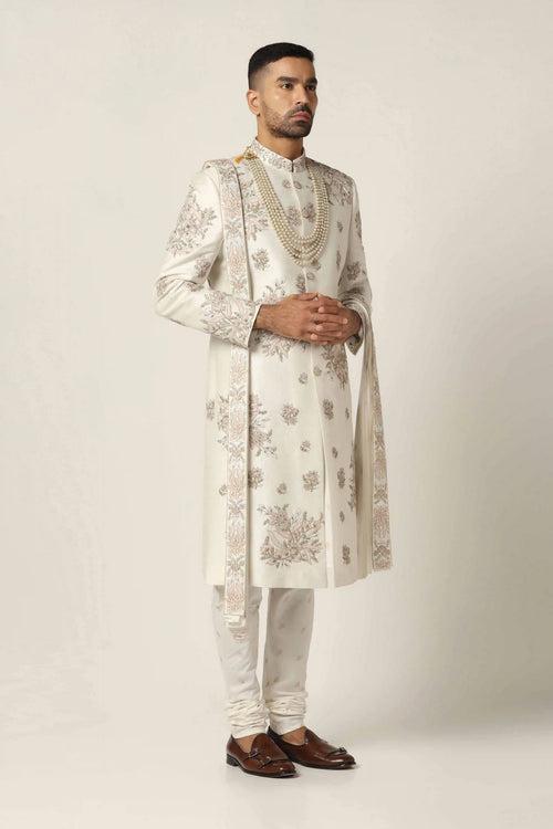 Zari White embroidered Sherwani