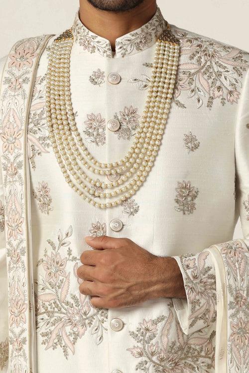 Zari White embroidered Sherwani