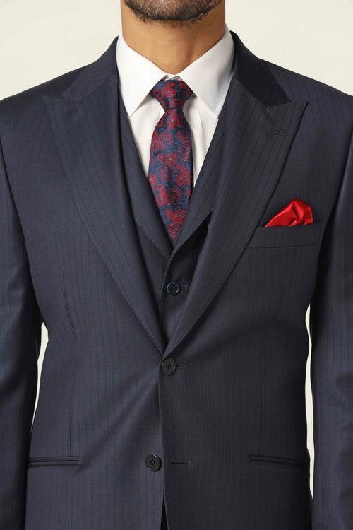 Navy pinstripe suit