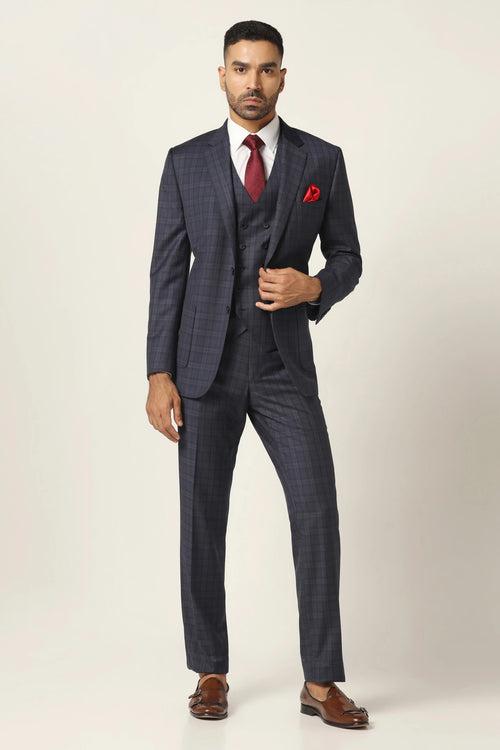 Navy checked 3-Piece Suit