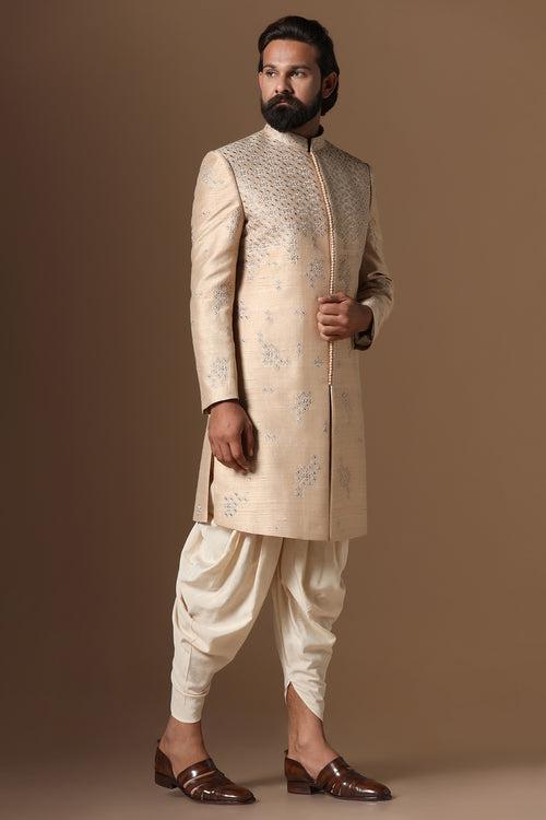 Beige Raw-Silk Indo-Western