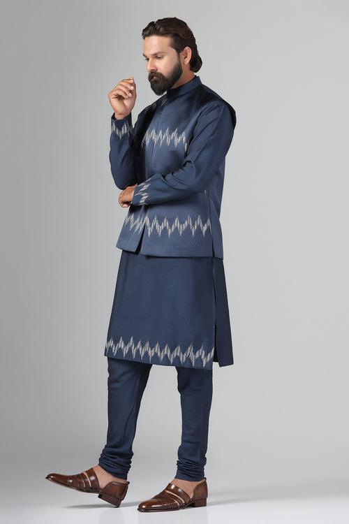 Textured Navy Blue Nehru Jacket
