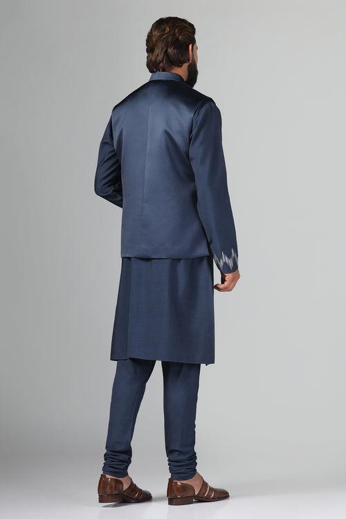 Textured Navy Blue Nehru Jacket