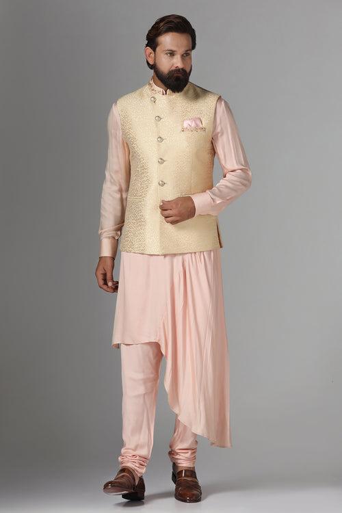 Golden Jacquard Nehru Jacket Set