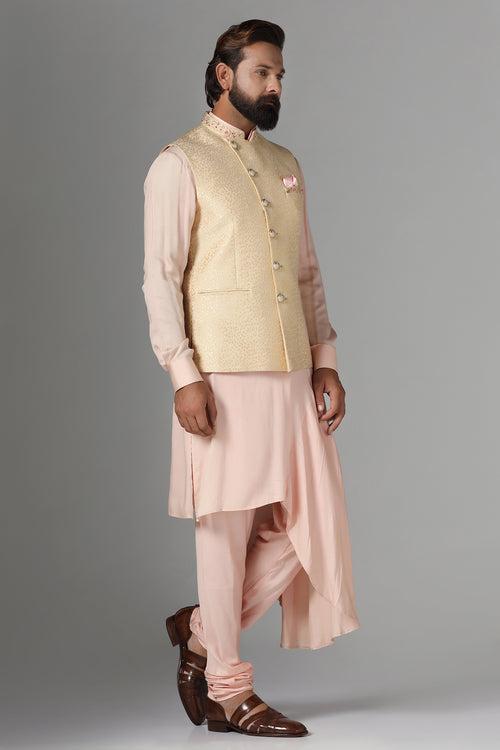 Golden Jacquard Nehru Jacket Set