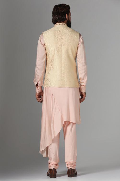 Golden Jacquard Nehru Jacket Set