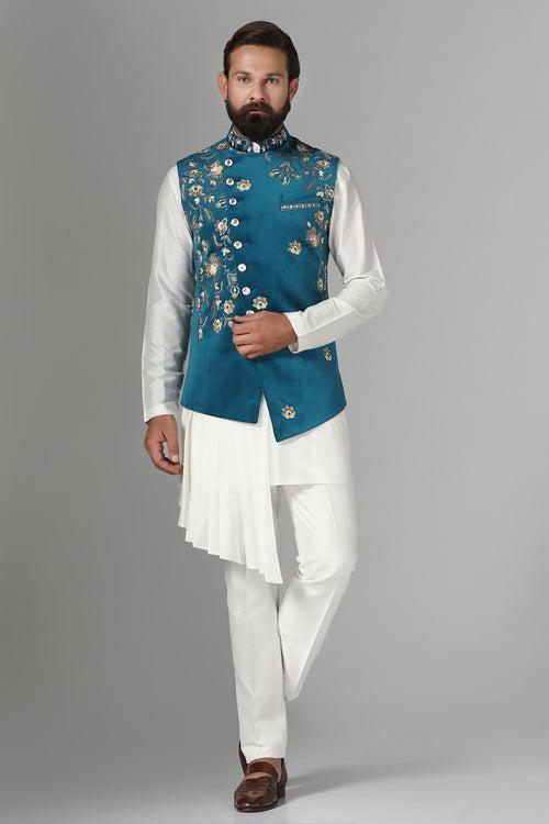 Royal Blue Embroidered Nehru Jacket