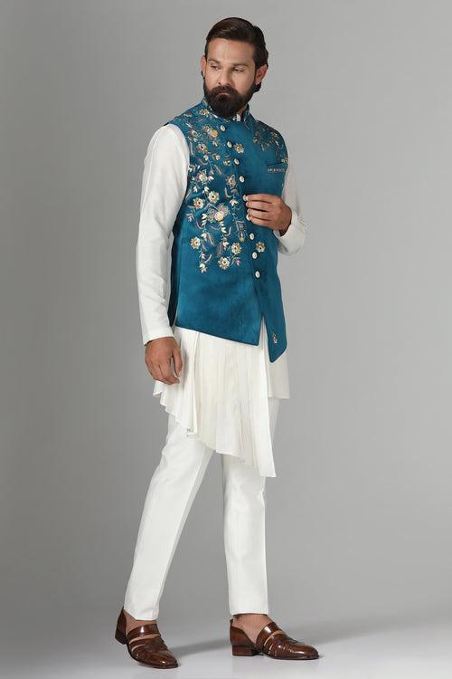 Royal Blue Embroidered Nehru Jacket