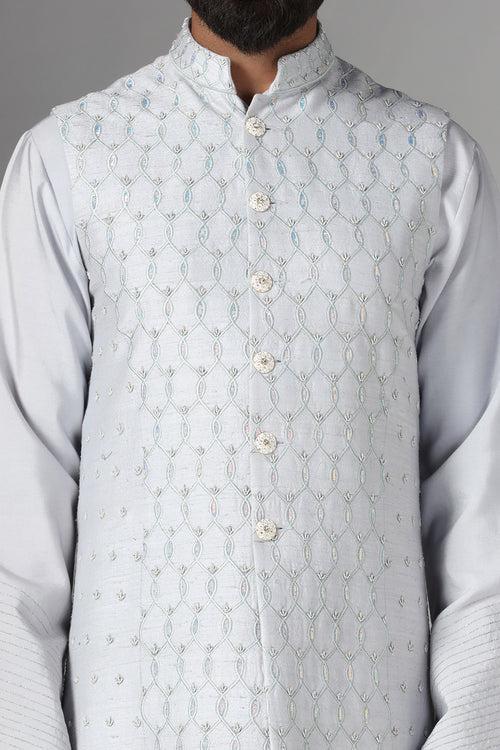 Light Grey Embroidered Nehru Jacket