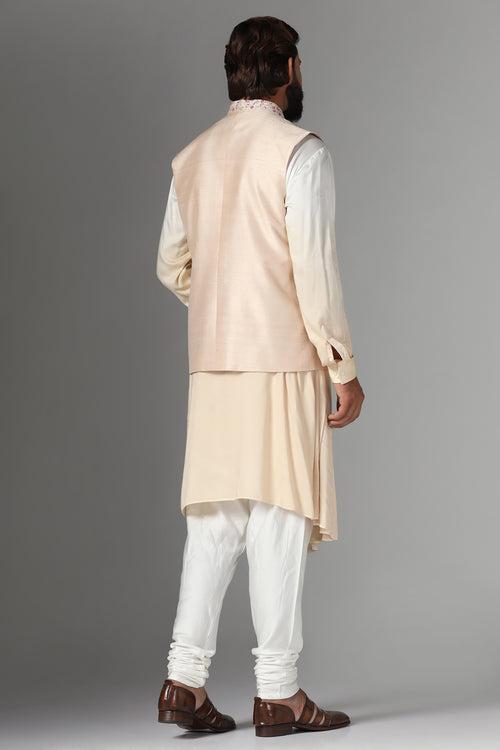 Embroidered Light Peach Nehru Jacket Set