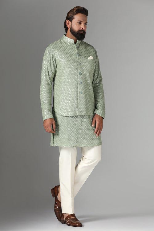 Green Embroidered Nehru Jacket