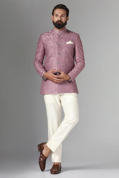 Onion-Pink Embroidered Bandhgala