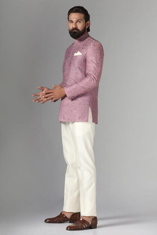 Onion-Pink Embroidered Bandhgala