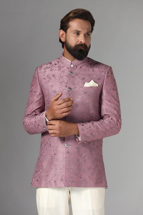 Onion-Pink Embroidered Bandhgala