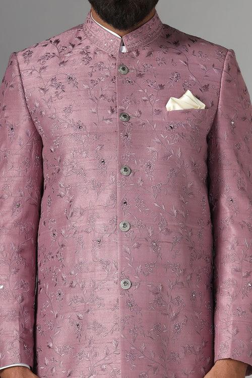 Onion-Pink Embroidered Bandhgala