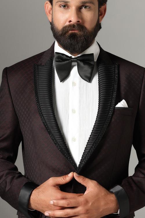 Wine Textured Tuxedo Suit