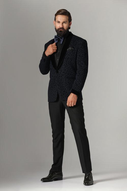 Navy Blue Textured Tuxedo