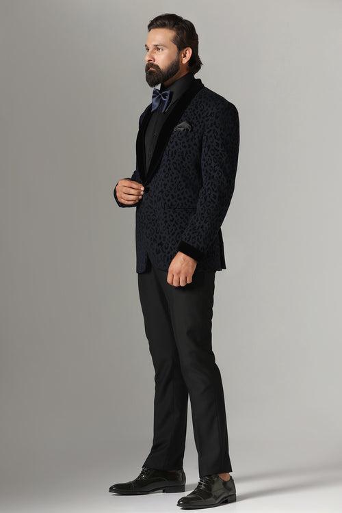 Navy Blue Textured Tuxedo