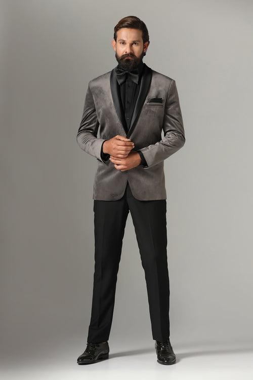 Grey Velvet Tuxedo Suit