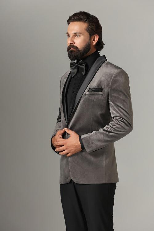 Grey Velvet Tuxedo Suit