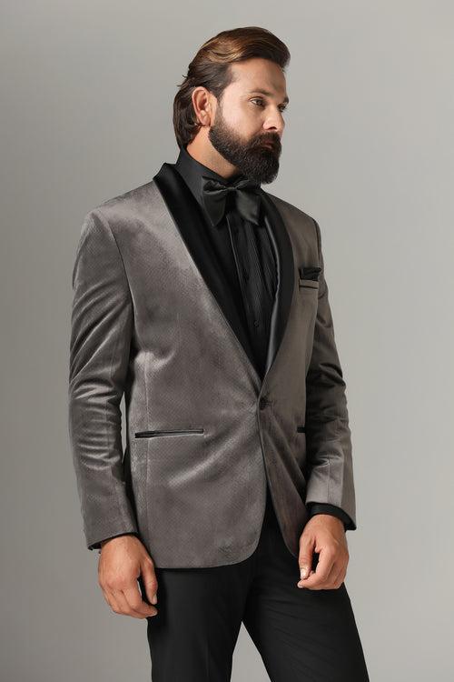 Grey Velvet Tuxedo Suit