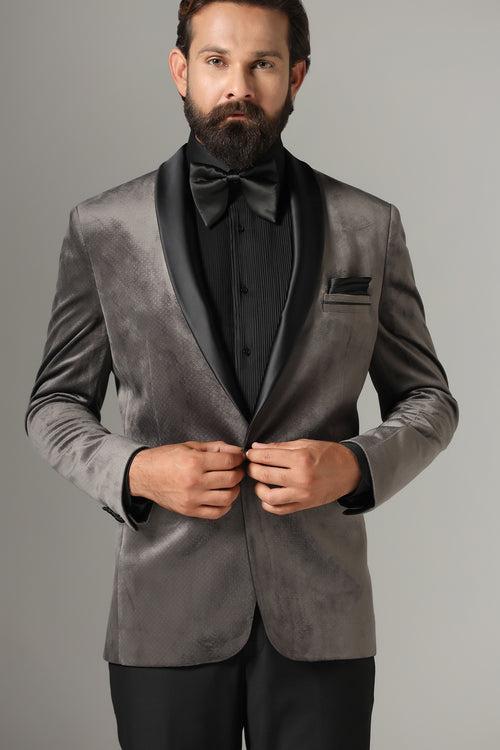 Grey Velvet Tuxedo Suit