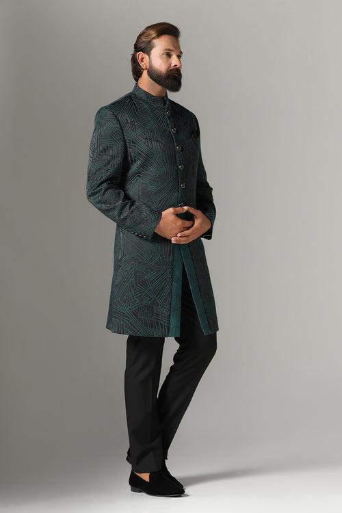 Black-Green Textured Indo-Western