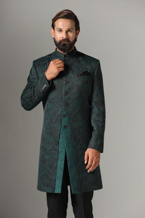 Black-Green Textured Indo-Western