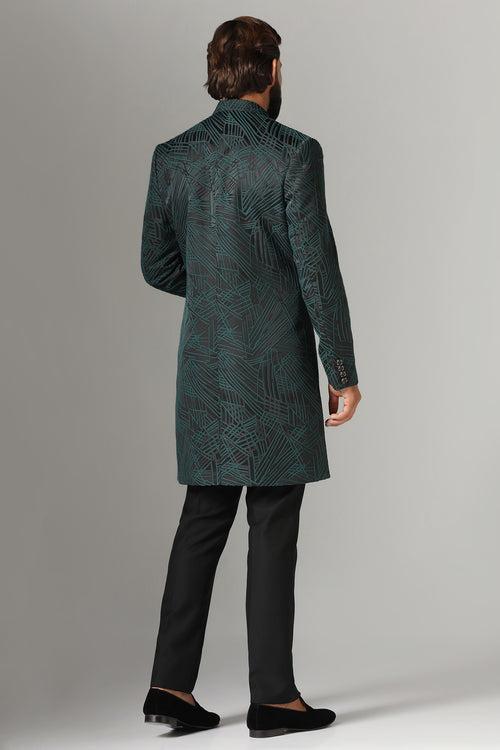 Black-Green Textured Indo-Western