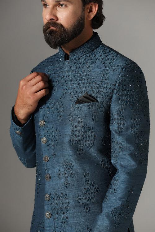 Blue Embroidered Indo-Western