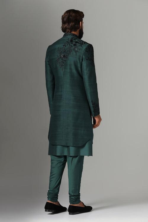 Green Raw-Silk Indo-Western