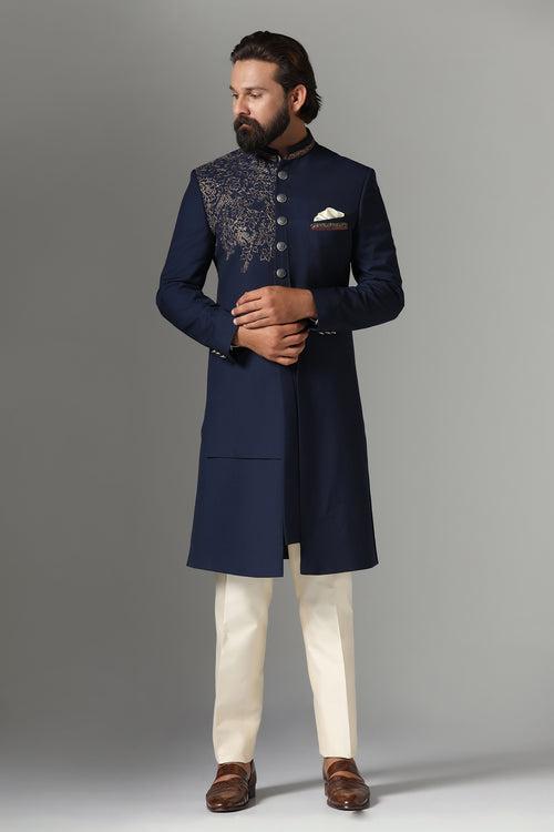 Navy Blue Embroidered Indo-Western