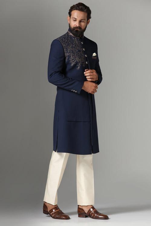 Navy Blue Embroidered Indo-Western