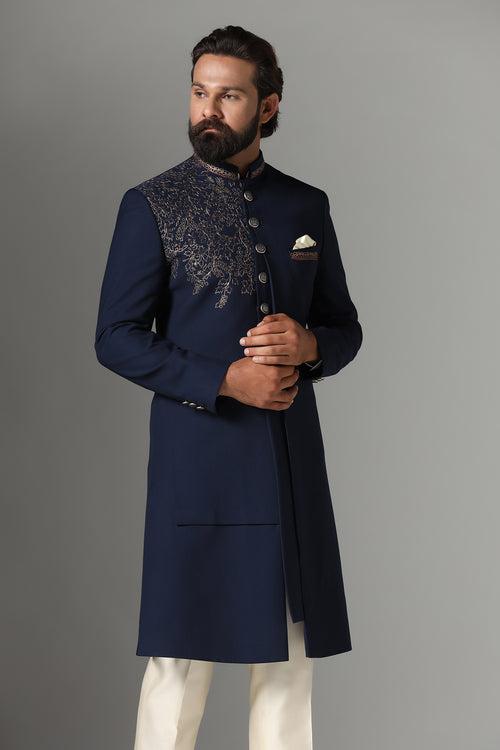 Navy Blue Embroidered Indo-Western
