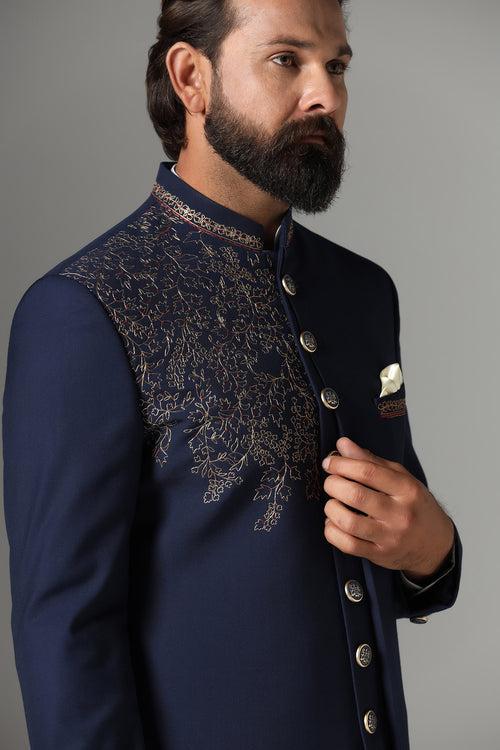Navy Blue Embroidered Indo-Western