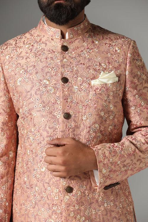 Light Orange Embroidered Bandhgala suit