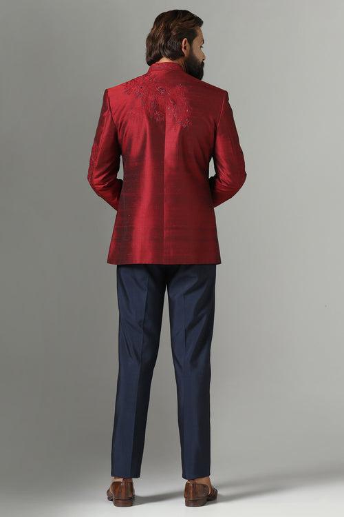 Red Floral Embroidered Bandhgala