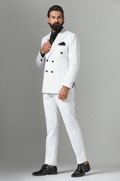 Bold White Pinstripe Suit