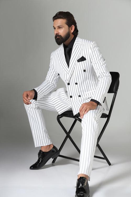 Bold White Pinstripe Suit