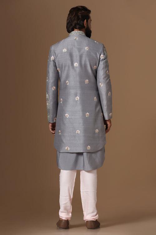 Grey Embroidered Indo-Western