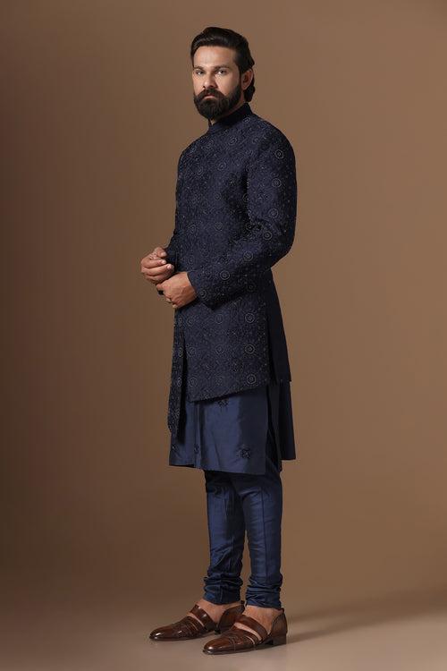 Navy Blue Asymmetric Indo-western