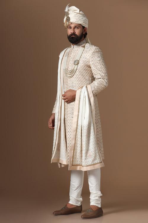 Light Peach Embroidered Sherwani