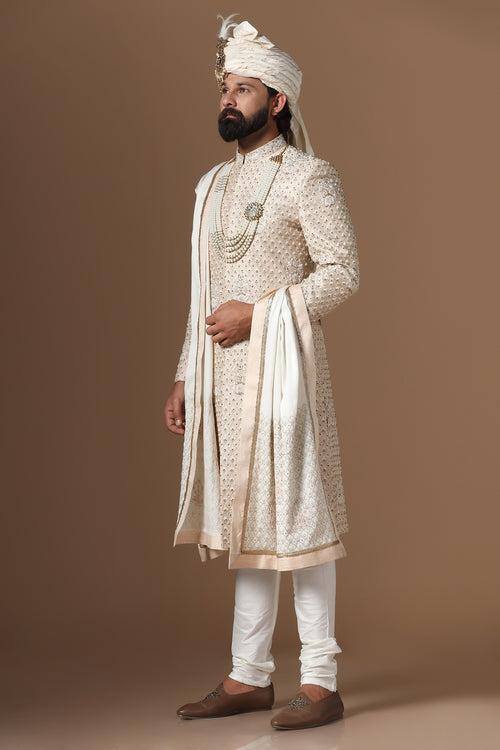 Light Peach Embroidered Sherwani