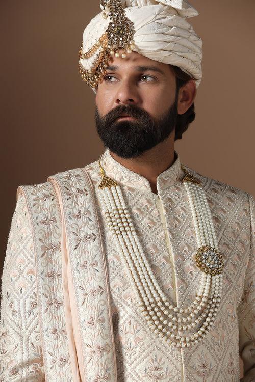 Beige Embroidered Sherwani