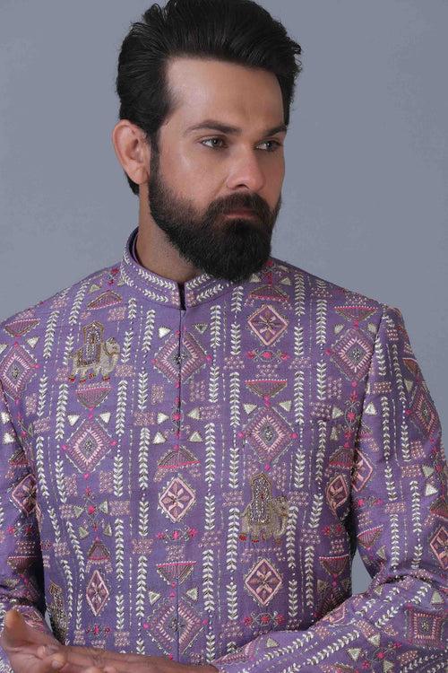 Lilac Embroidered Indowestern