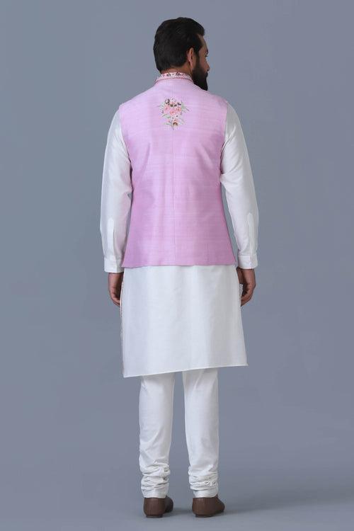 Pink Embroidered Nehru Jacket Set